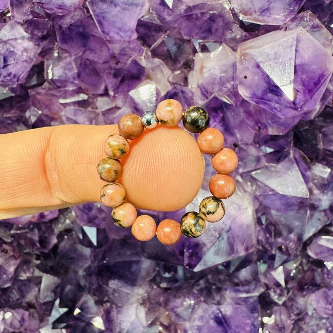 Rhodonite Rings - Beaded Stretch Gemstone Adjustable