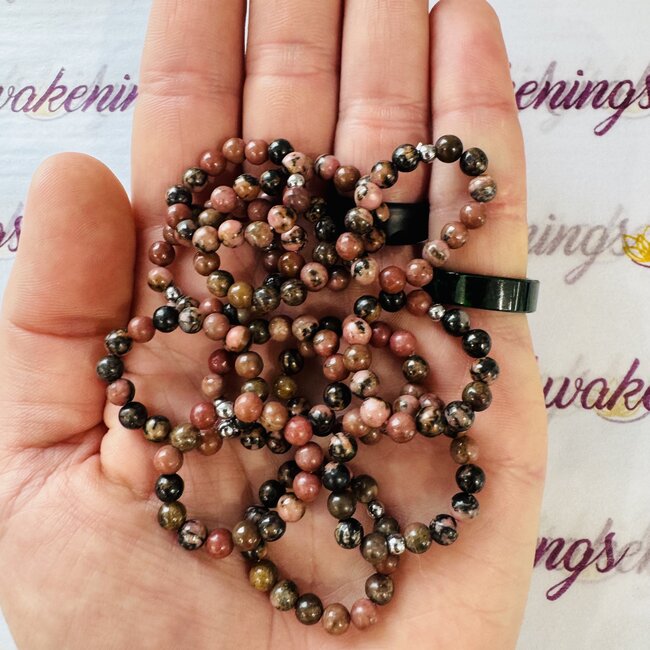 Rhodonite Rings - Beaded Stretch Gemstone Adjustable