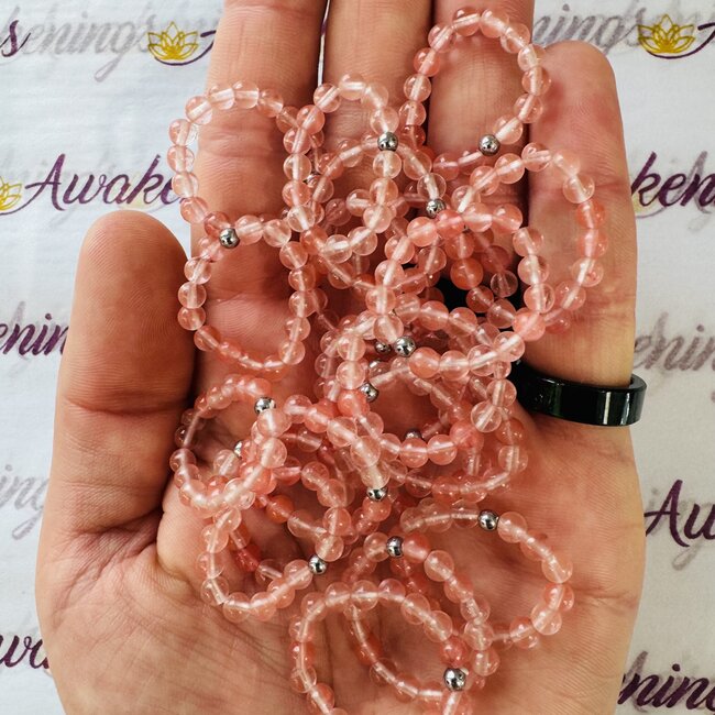 Cherry Quartz Rings - Adjustable Beaded Stretch Gemstone