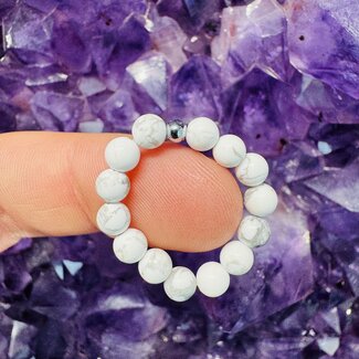 White Howlite (Magnesite) Rings - Beaded Stretch Gemstone Adjustable