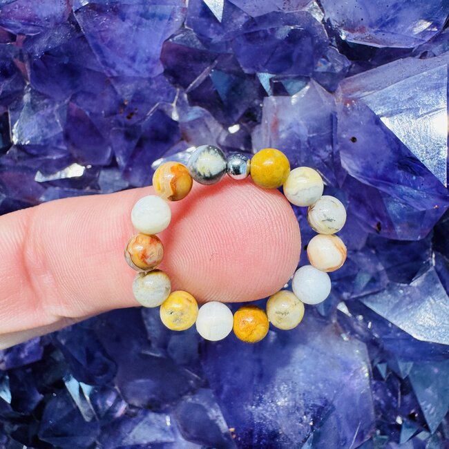 Crazy Lace Agate Rings - Beaded Stretch Gemstone Adjustable