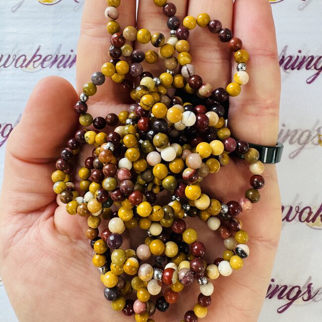 Mookaite (Mookite Mooakite Mook) Jasper Rings - Adjustable Beaded Stretch Gemstone