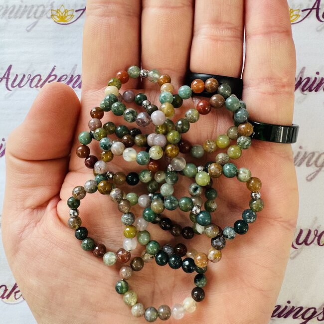 Indian Agate Rings - Beaded Stretch Gemstone Adjustable