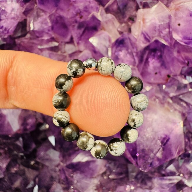 Snowflake Obsidian Rings - Adjustable Beaded Stretch Gemstone