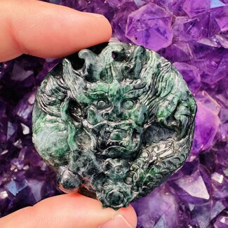 Green and Black Jadeite Dragon Carving - 291.50 carats