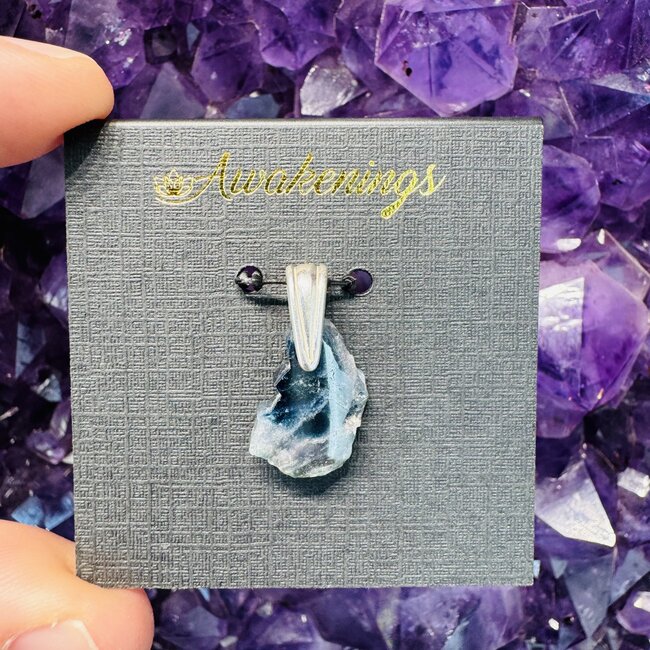 Blue Tourmaline (Indicolite Paraiba) Pendants - Slice Rough Raw Natural - Sterling Silver