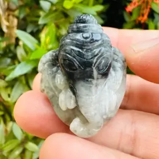 Jadeite Elephant Ring - Size 7 - Ganesha Ganapati Carving