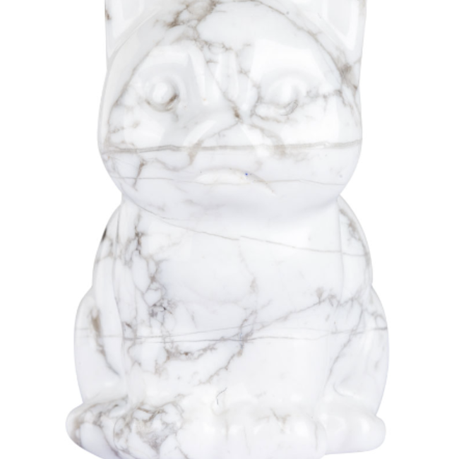 White Howlite (Magnesite) Sitting Cats Kitten Kitty - Small 1" Carving Animal Figurine