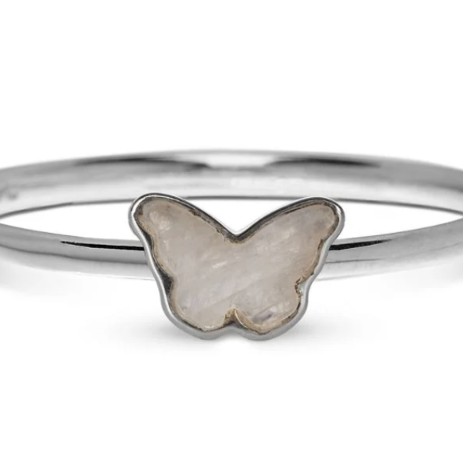 Rainbow Moonstone Rings - Size 7 Butterfly Bezel Set - Sterling Silver