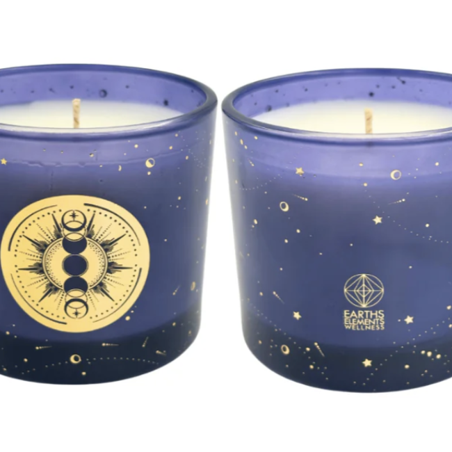 Moon Phase Candle Set of 4 - New Moon (Guava, Rum & Vanilla), Waxing Moon (White Tea, Ginger & Amber), Full Moon (Cotton, Bergamot & Sandalwood), and Waning Moon (Ocean Mist, Arum, & Amber) 3.5 oz