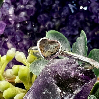 Labradorite Rings - Size 7 Heart Small - Bezel Set - Sterling Silver