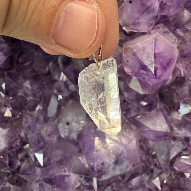 Clear Quartz Pendants -  Point 1" Rough Raw Natural - Silver Plated