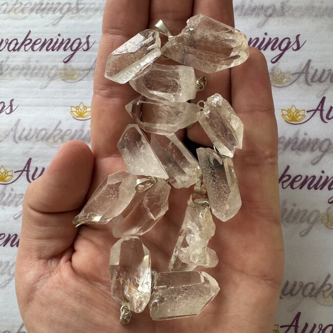 Clear Quartz Pendants -  Point 1" Rough Raw Natural - Silver Plated
