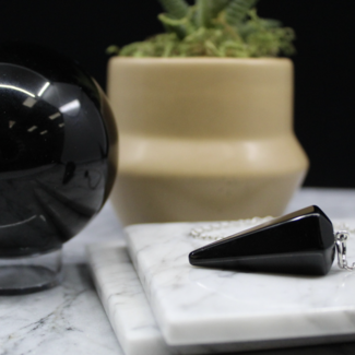 Black Obsidian Pendulum-Dowsing Hexagonal Faceted Cone Point Divination-Silver Chain-Crystal Gemstone Black Obsidian Pendulum-Dowsing Hexagonal Faceted Cone Point Divination-Silver Chain-Crystal Gemstone