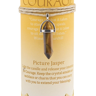 Courage Pillar Candle - Picture Jasper Charm Point Necklace - Ritual