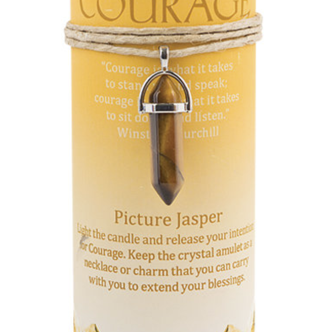 Courage Pillar Candle - Picture Jasper Charm Point Necklace - Ritual