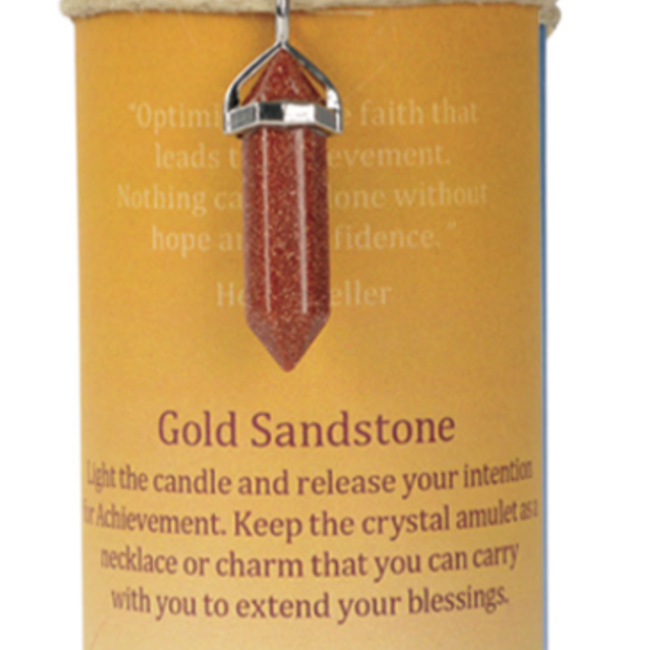 Achievement Pillar Candle - Gold Sandstone Charm Necklace - Ritual