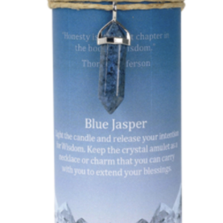 Wisdom Pillar Candle - Blue Jasper Charm Point Necklace - Ritual