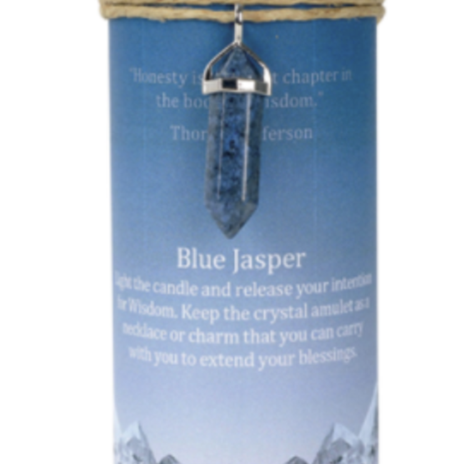 Wisdom Pillar Candle - Blue Jasper Charm Point Necklace - Ritual