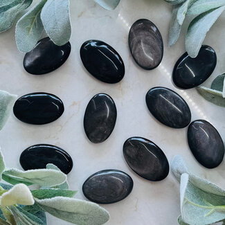 Silversheen (Silver Sheen) Obsidian Palm Pillow Pocket Stones