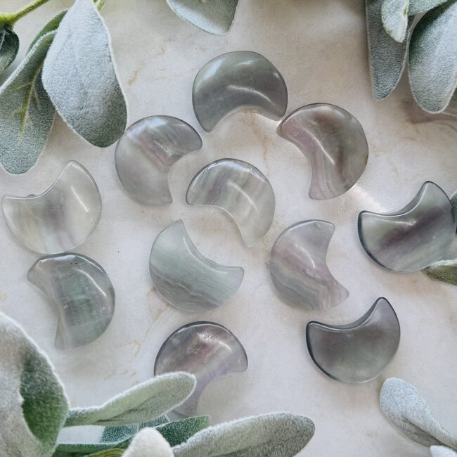 Light Rainbow Fluorite Crescent Moons - Medium Carving