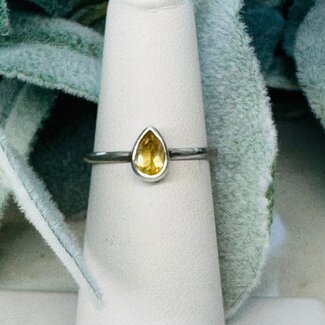 Citrine Rings - Size 5 Faceted Teardrop Pear Bezel Set - Sterling Silver