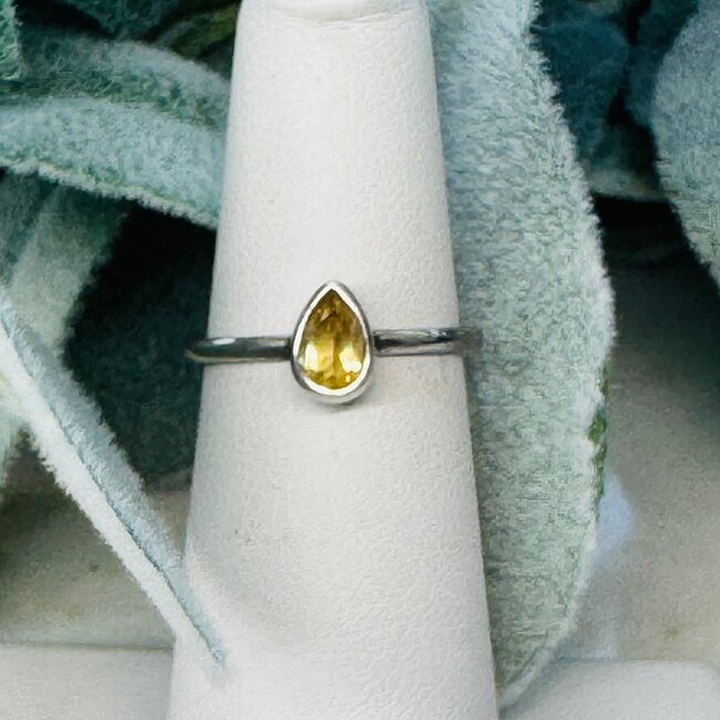 Citrine Rings - Size 5 Faceted Teardrop Pear Bezel Set - Sterling Silver