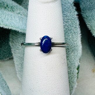 Lapis Lazuli Ring - Size 4 Oval Prong Claw Set - Sterling Silver