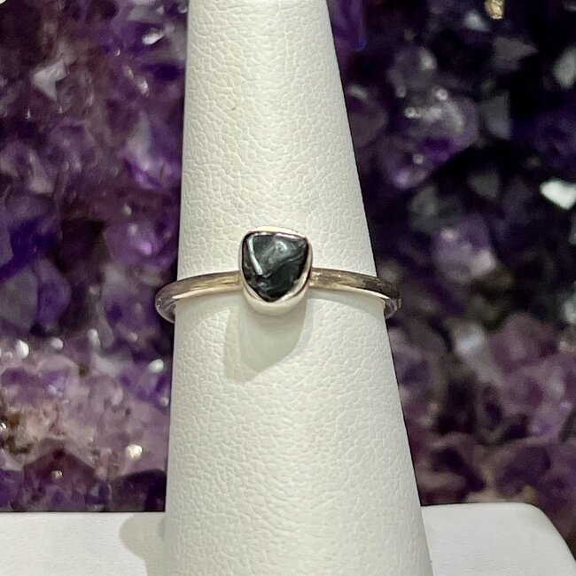Black Tourmaline Rings - Size 7 Bezel Set - Rough Raw Natural - Sterling Silver
