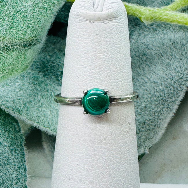Malachite Rings - Size 4 Round Prong Claw Set - Sterling Silver