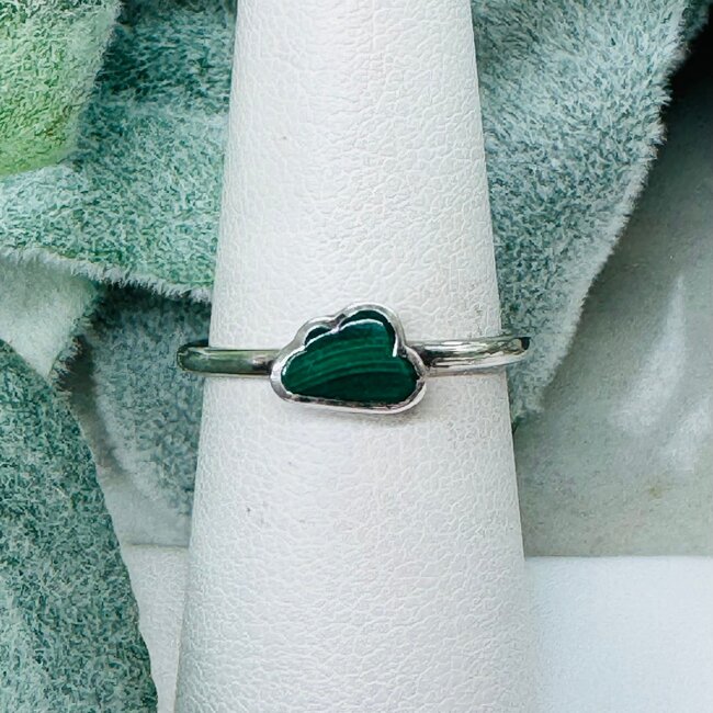 Malachite Rings - Size 5 Cloud Bezel Set - Sterling Silver