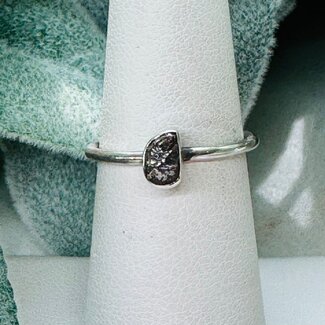 Meteorite Rings - Size 6 Bezel Set Rough Raw Natural - Sterling Silver