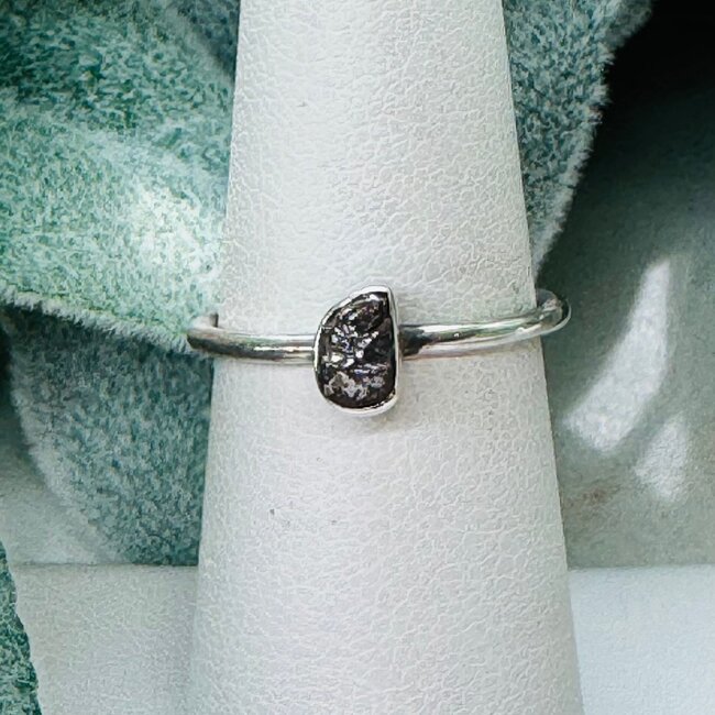 Meteorite Rings - Size 6 Bezel Set Rough Raw Natural - Sterling Silver