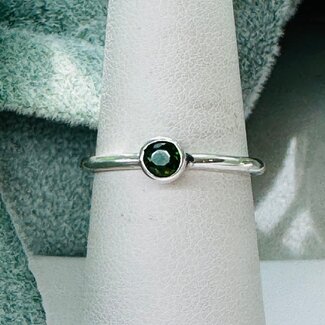 Green Chrome Diopside Rings - Size 7 Round Circle Faceted - Bezel Set Sterling Silver