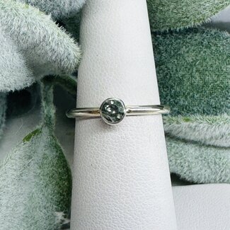 Green Tourmaline Ring - Size 10 Round Circle Faceted Bezel Set - Sterling Silver