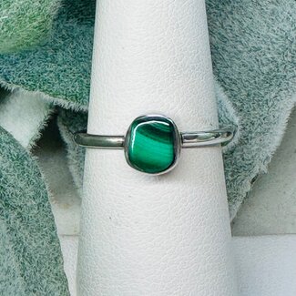 Malachite Rings - Size 6 'Square' Bezel Set - Sterling Silver
