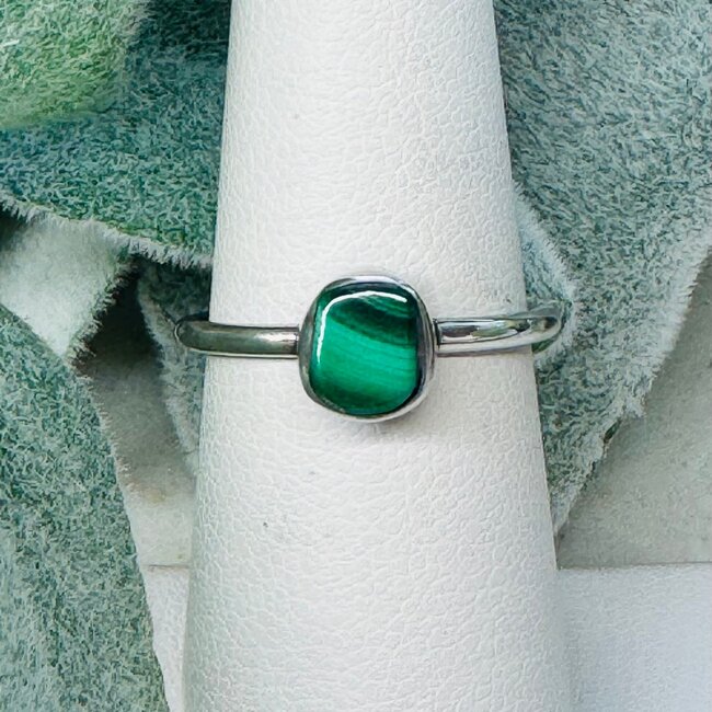 Malachite Rings - Size 6 'Square' Bezel Set - Sterling Silver