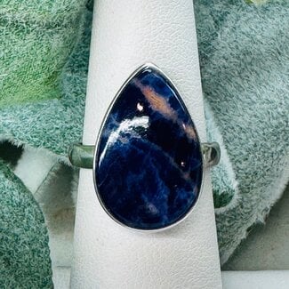 Sunset Sodalite Rings - Size 6 Teardrop Pear Bezel Set - Sterling Silver