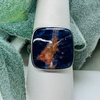 Sunset Sodalite Rings - Size 8 Square Bezel Set - Sterling Silver