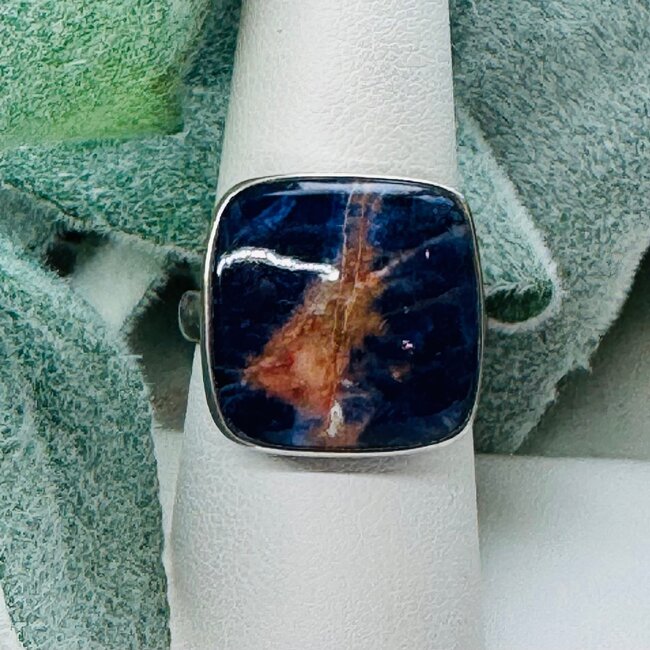 Sunset Sodalite Rings - Size 8 Square Bezel Set - Sterling Silver