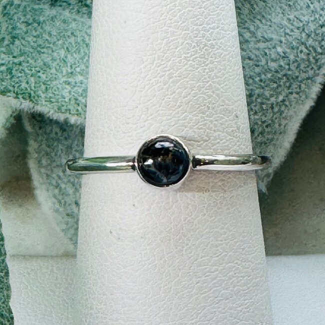 Pietersite Ring - Size 7 Round Circle Bezel Set- Sterling Silver