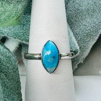 Turquoise Rings - Size 7 Marquise Bezel Set - Sterling Silver