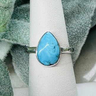 Turquoise Ring - Size 6 Teardrop Pear Bezel Set - Sterling Silver
