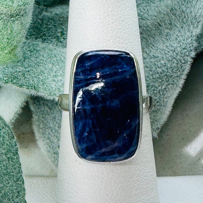 Sodalite Ring - Size 6 Rectangle Bezel Set - Sterling Silver
