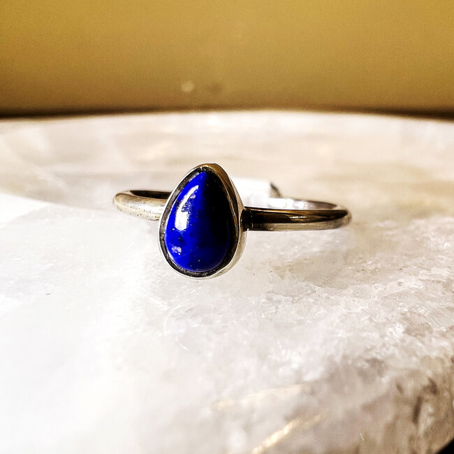 Lapis Lazuli Rings - Size 6 Teardrop Pear Bezel Set - Sterling Silver