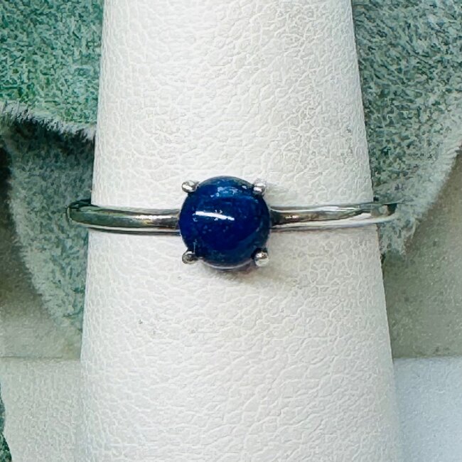 Lapis Lazuli Rings - Size 7 Round Circle Prong Claw Set - Sterling Silver