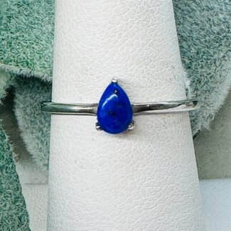 Lapis Lazuli Ring - Size 7 Teardrop Pear Prong Claw - Sterling Silver