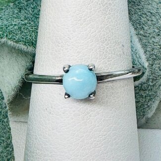 Larimar Rings - Size 7 Round Circle Prong Claw Set - Sterling Silver