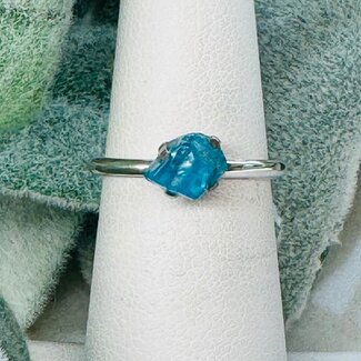 Blue Apatite Rings - Size 5 Rough Prong Claw Set - Sterling Silver