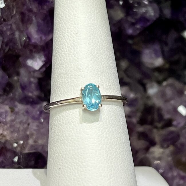 Blue Topaz Rings - Size 6 Oval Faceted Prong Claw Set - Sterling Silver